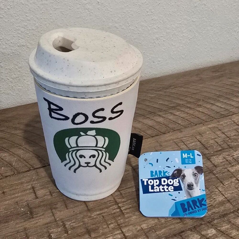 BARK Top Dog Latte Boss Coffee Cup Dog Toy Medium Large 20+ lbs With Tags